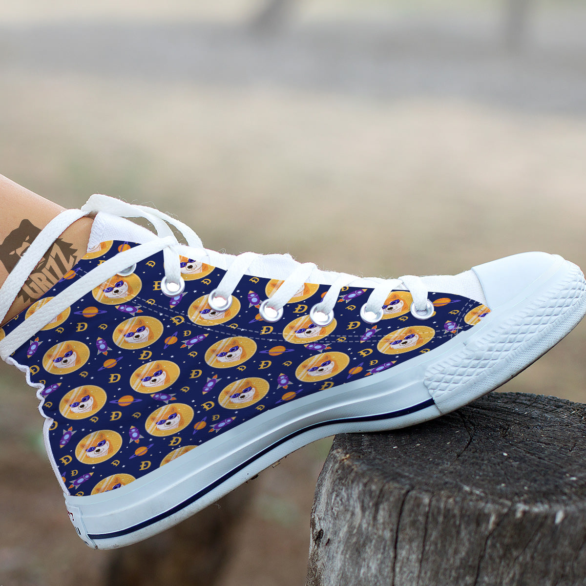 Cryptocurrency Shiba Print Pattern White High Top Shoes-grizzshop