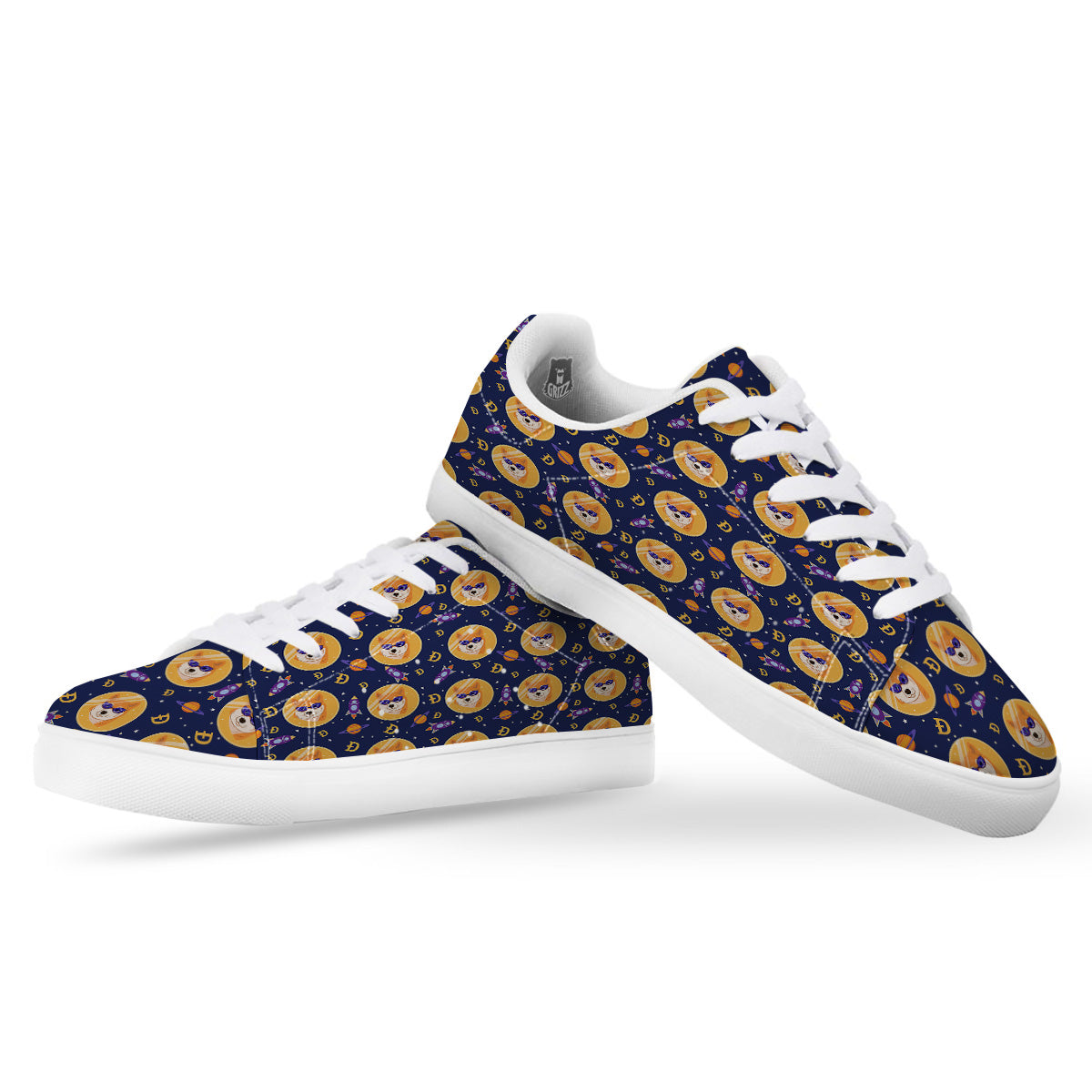 Cryptocurrency Shiba Print Pattern White Low Top Sneakers-grizzshop