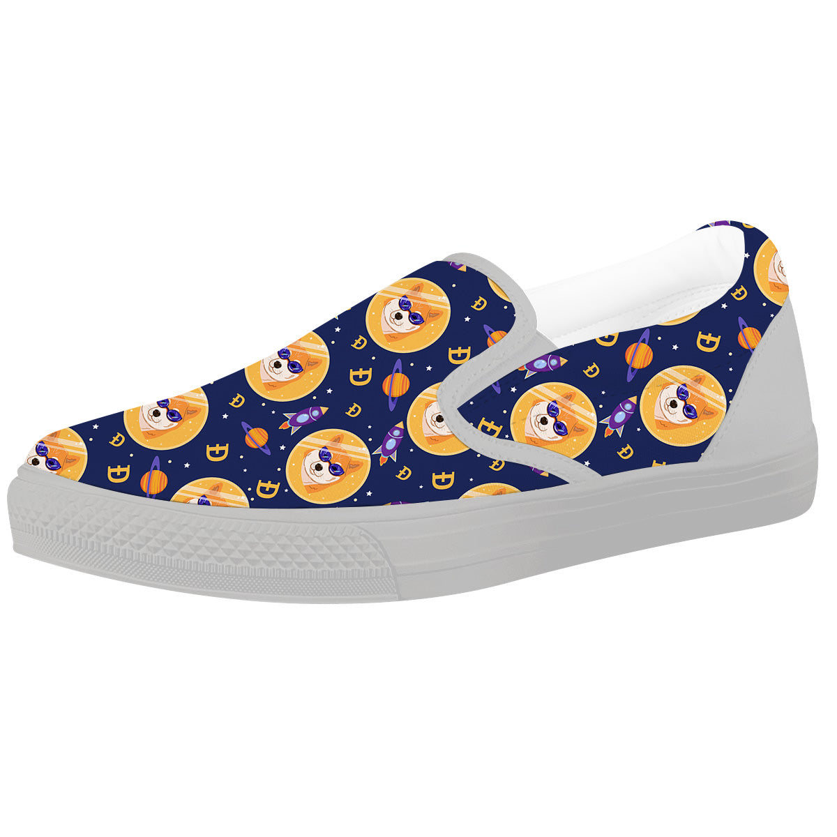 Cryptocurrency Shiba Print Pattern White Slip On Shoes-grizzshop