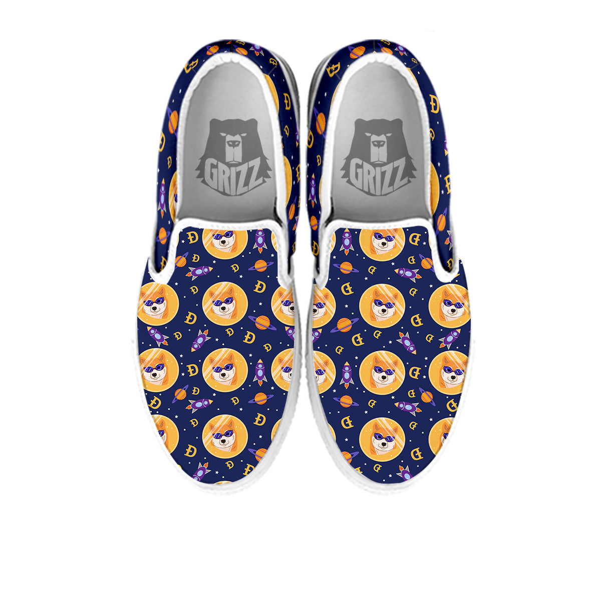 Cryptocurrency Shiba Print Pattern White Slip On Shoes-grizzshop