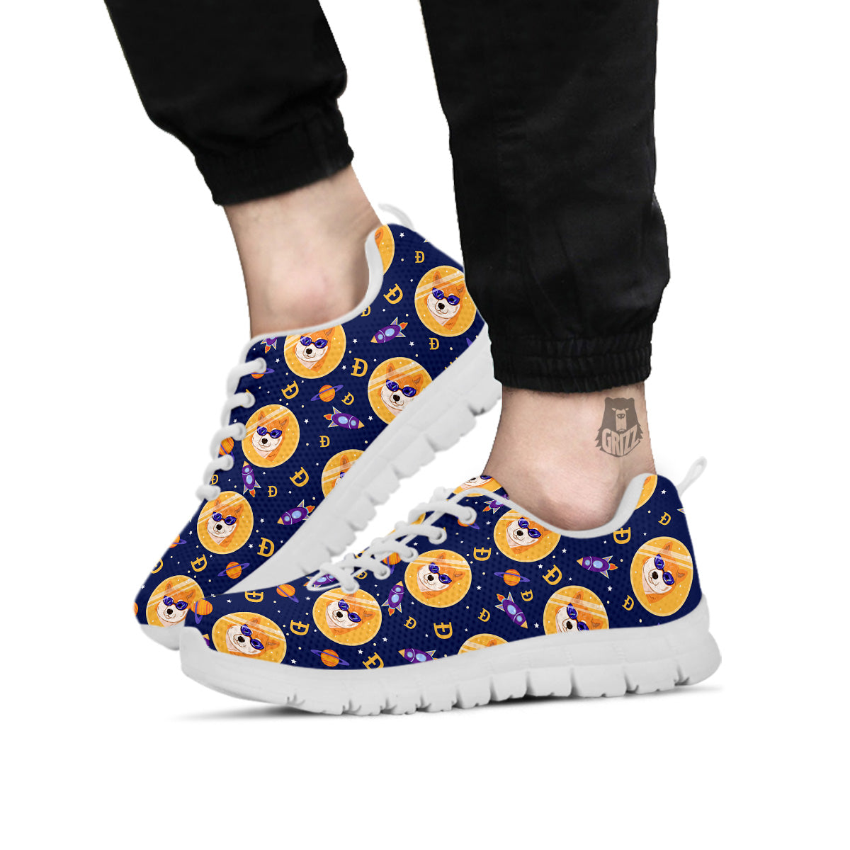 Cryptocurrency Shiba Print Pattern White Sneaker-grizzshop