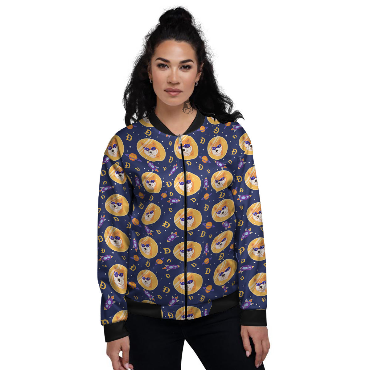 Cryptocurrency Shiba Print Pattern Women's Bomber Jacket-grizzshop