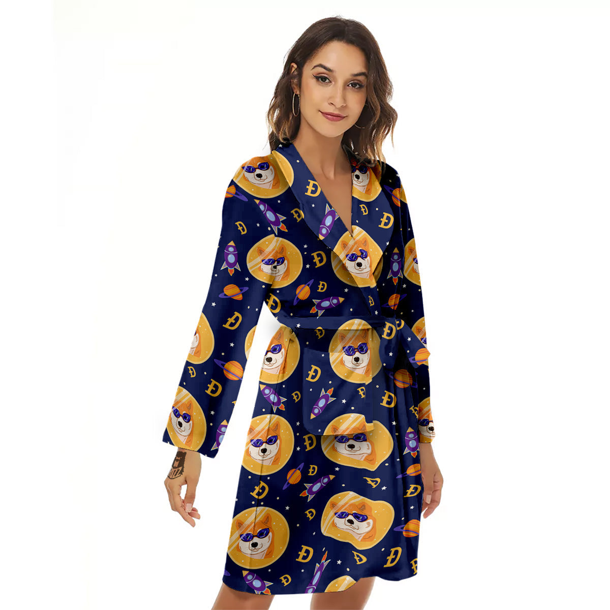 Cryptocurrency Shiba Print Pattern Women's Robe-grizzshop