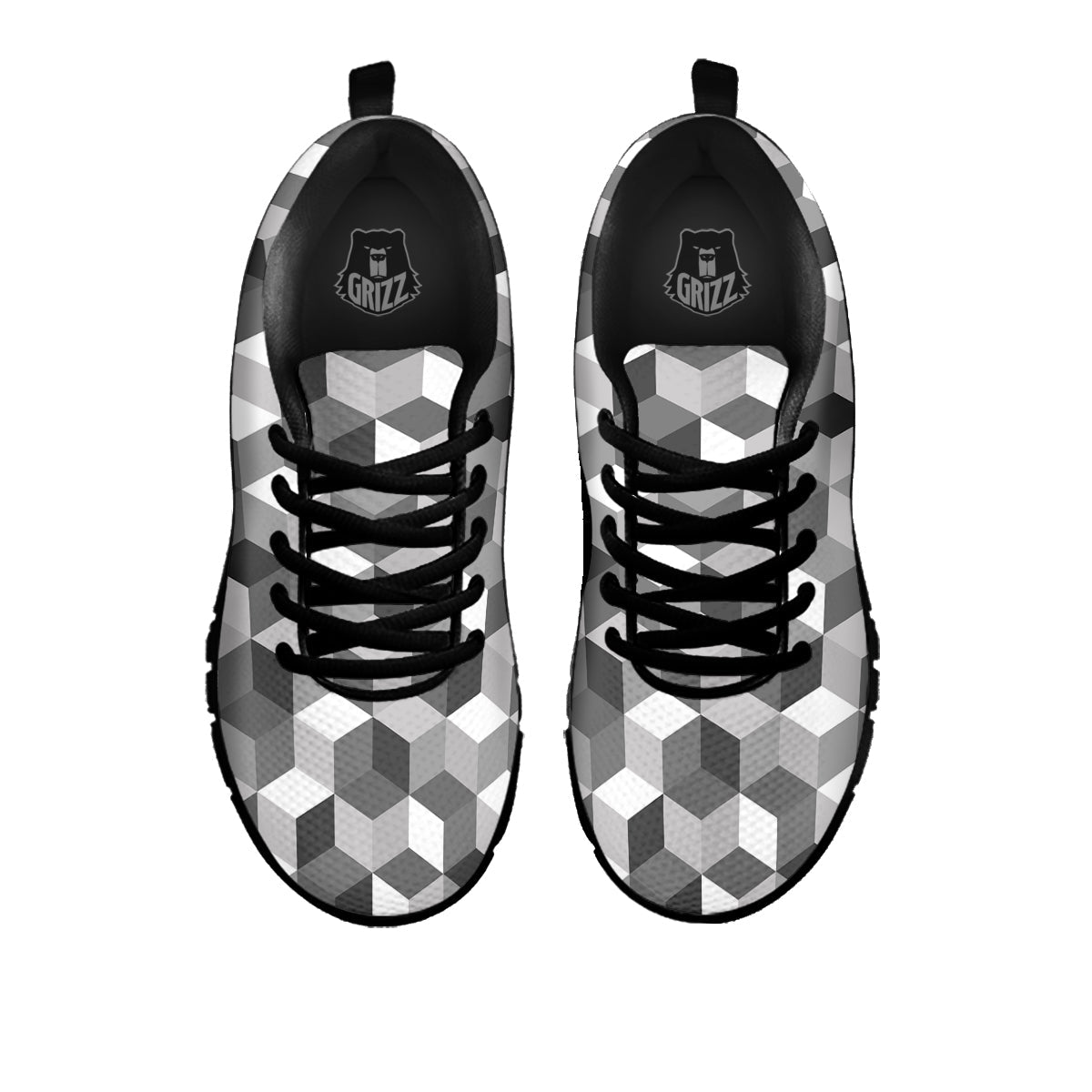 Cube Geometric Shape White Print Pattern Black Sneaker-grizzshop