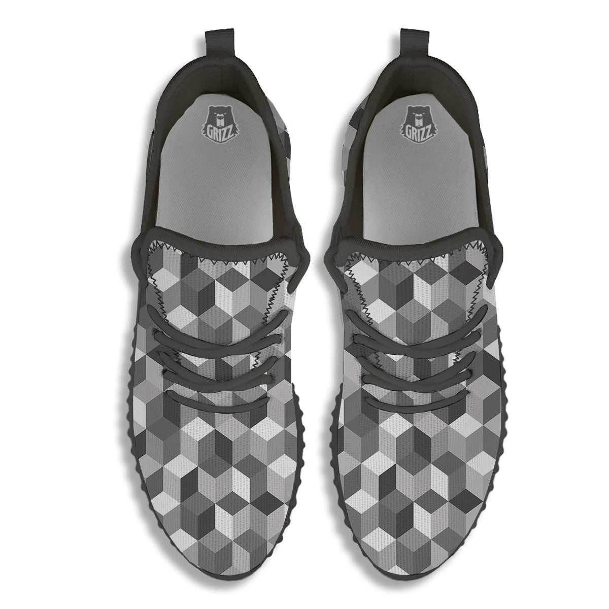 Cube Geometric Shape White Print Pattern Black Walking Shoes-grizzshop