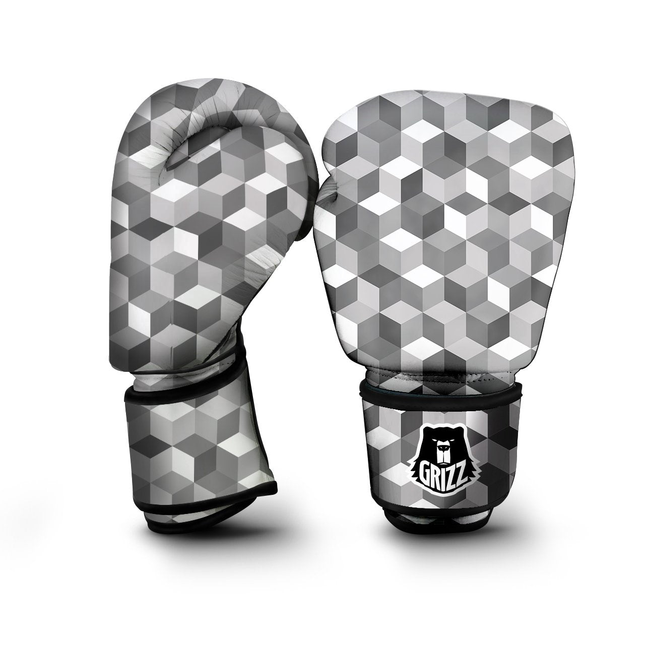 Cube Geometric Shape White Print Pattern Boxing Gloves-grizzshop