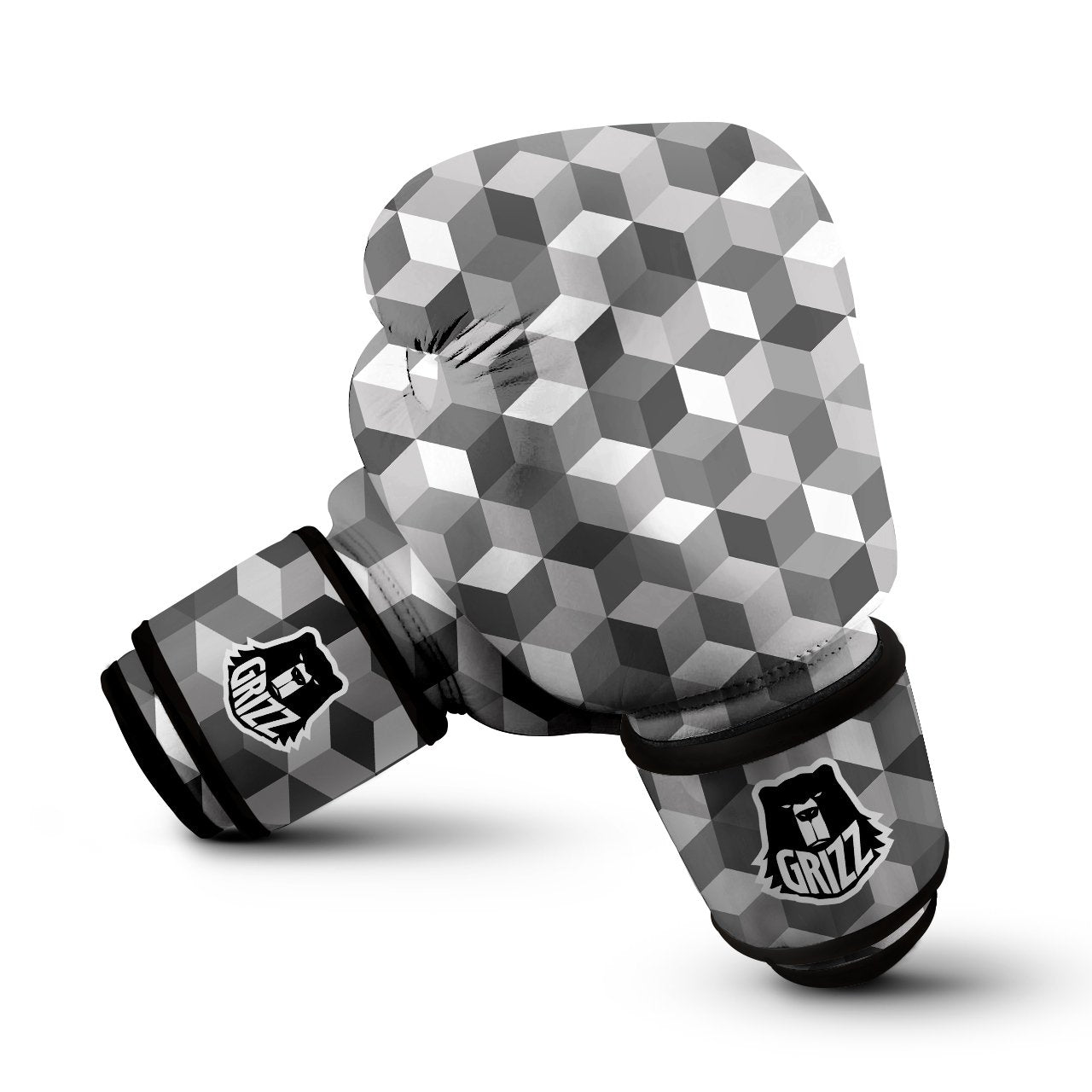 Cube Geometric Shape White Print Pattern Boxing Gloves-grizzshop