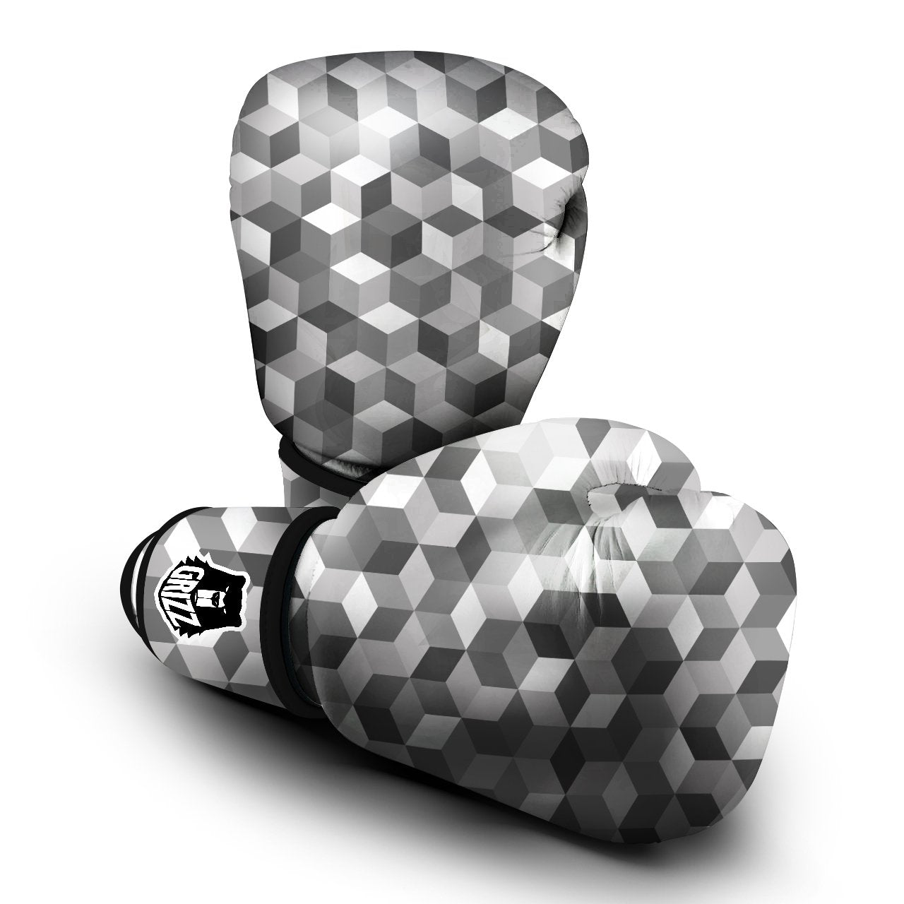 Cube Geometric Shape White Print Pattern Boxing Gloves-grizzshop