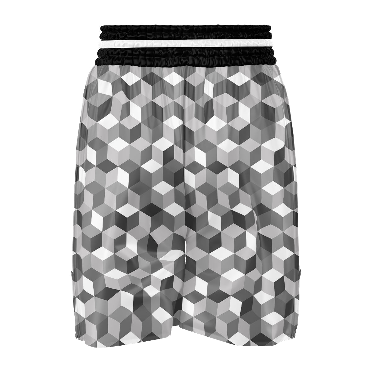 Cube Geometric Shape White Print Pattern Boxing Shorts-grizzshop