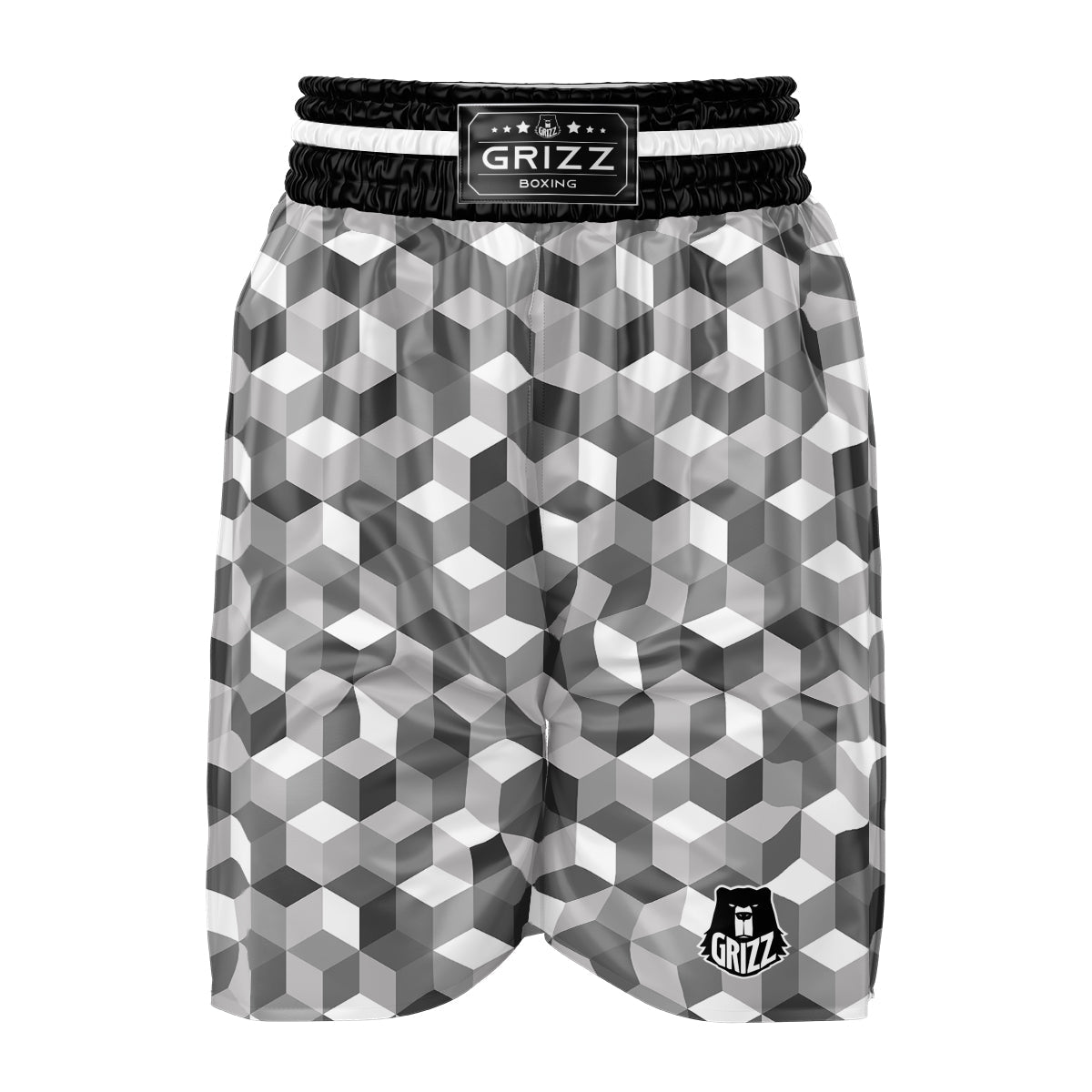 Cube Geometric Shape White Print Pattern Boxing Shorts-grizzshop