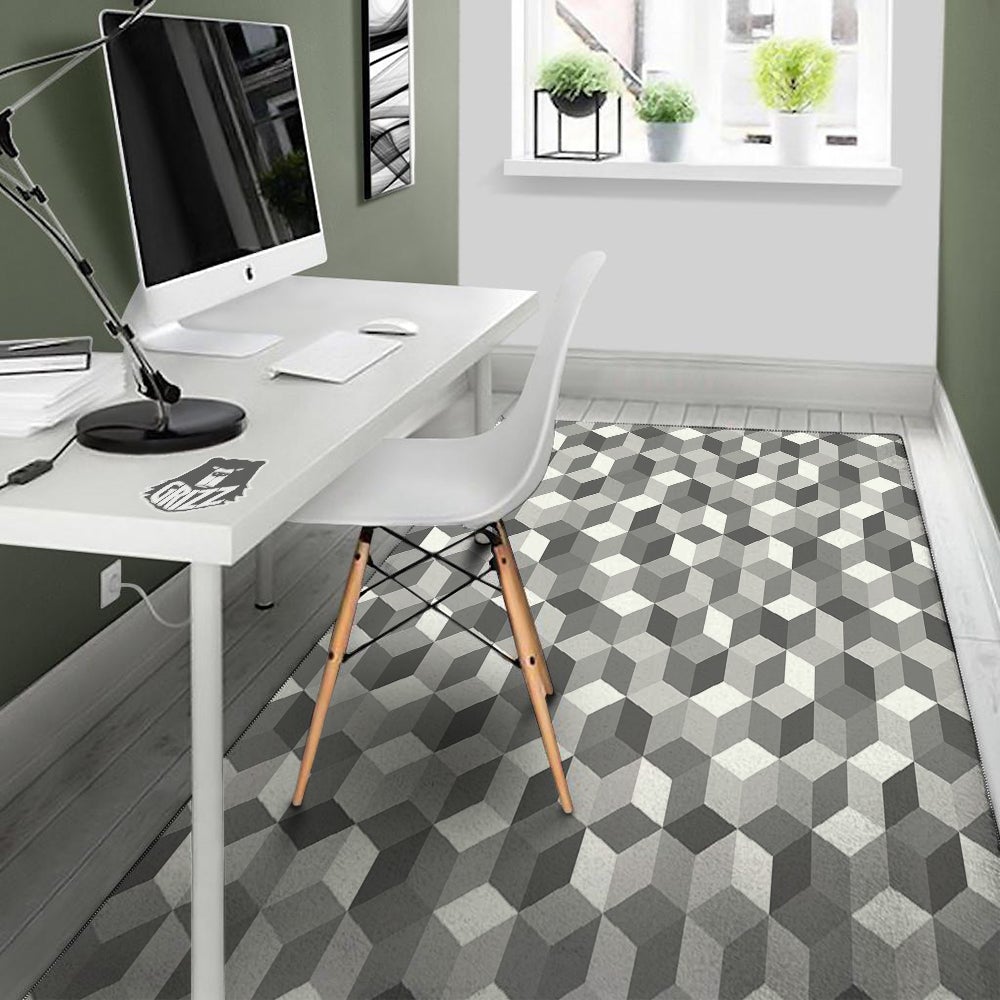 Cube Geometric Shape White Print Pattern Floor Mat-grizzshop
