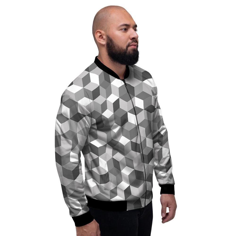 Cube Geometric Shape White Print Pattern Men's Bomber Jacket-grizzshop
