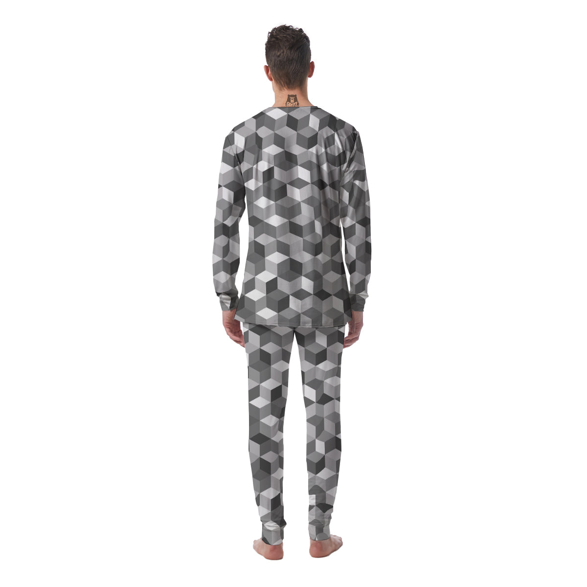 Cube Geometric Shape White Print Pattern Men's Pajamas-grizzshop