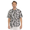 Cube Geometric Shape White Print Pattern Men's Short Sleeve Shirts-grizzshop