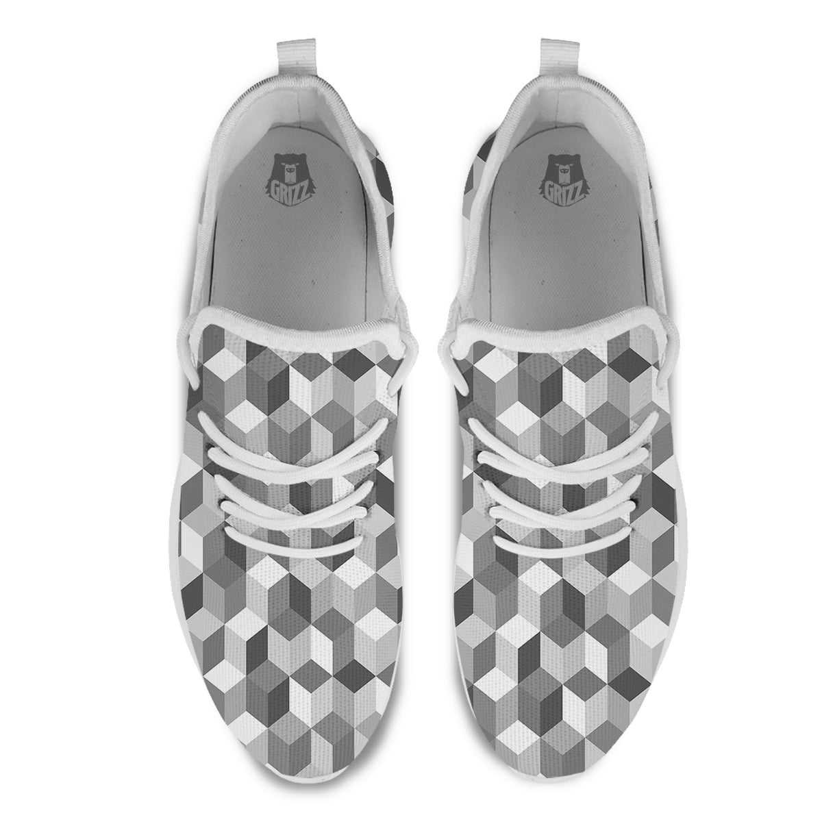 Cube Geometric Shape White Print Pattern White Athletic Shoes-grizzshop