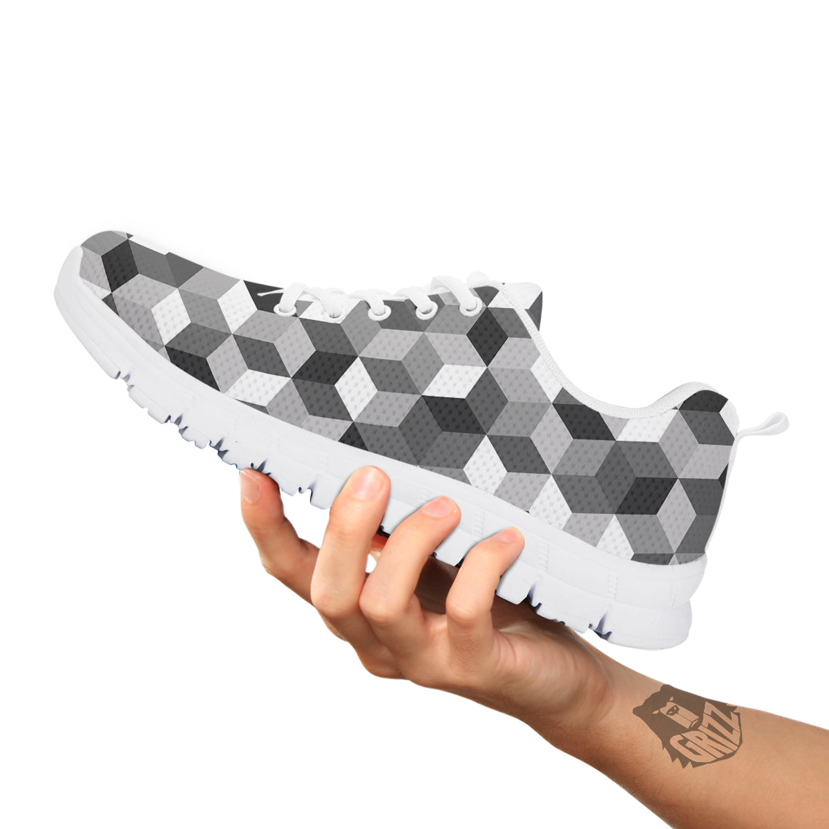 Cube Geometric Shape White Print Pattern White Sneaker-grizzshop