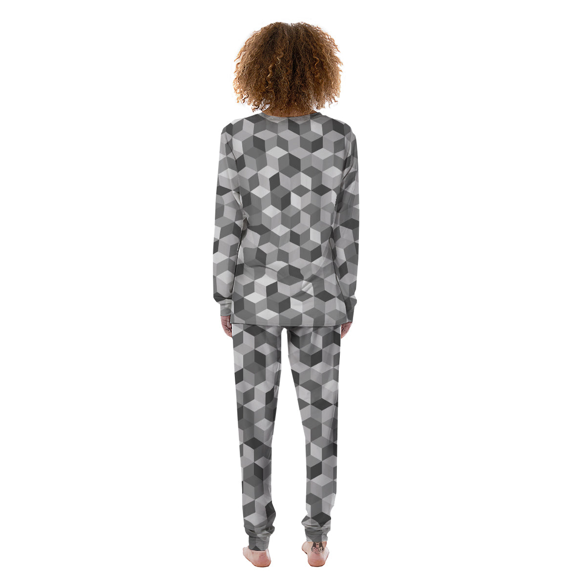 Cube Geometric Shape White Print Pattern Women's Pajamas-grizzshop