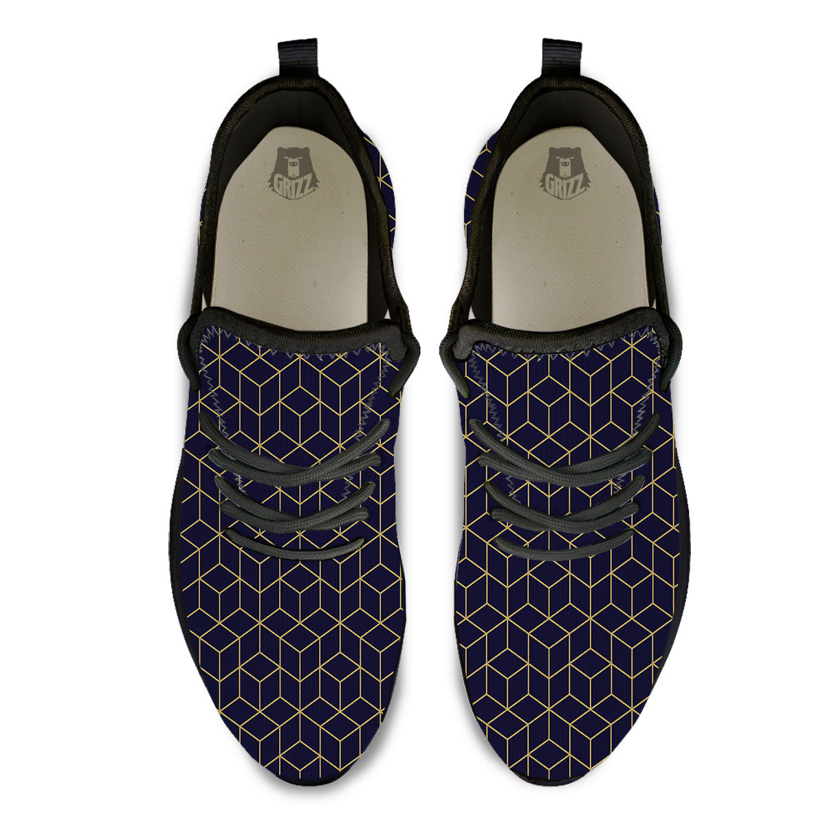 Cube Shape Black Geometric Print Pattern Black Athletic Shoes-grizzshop