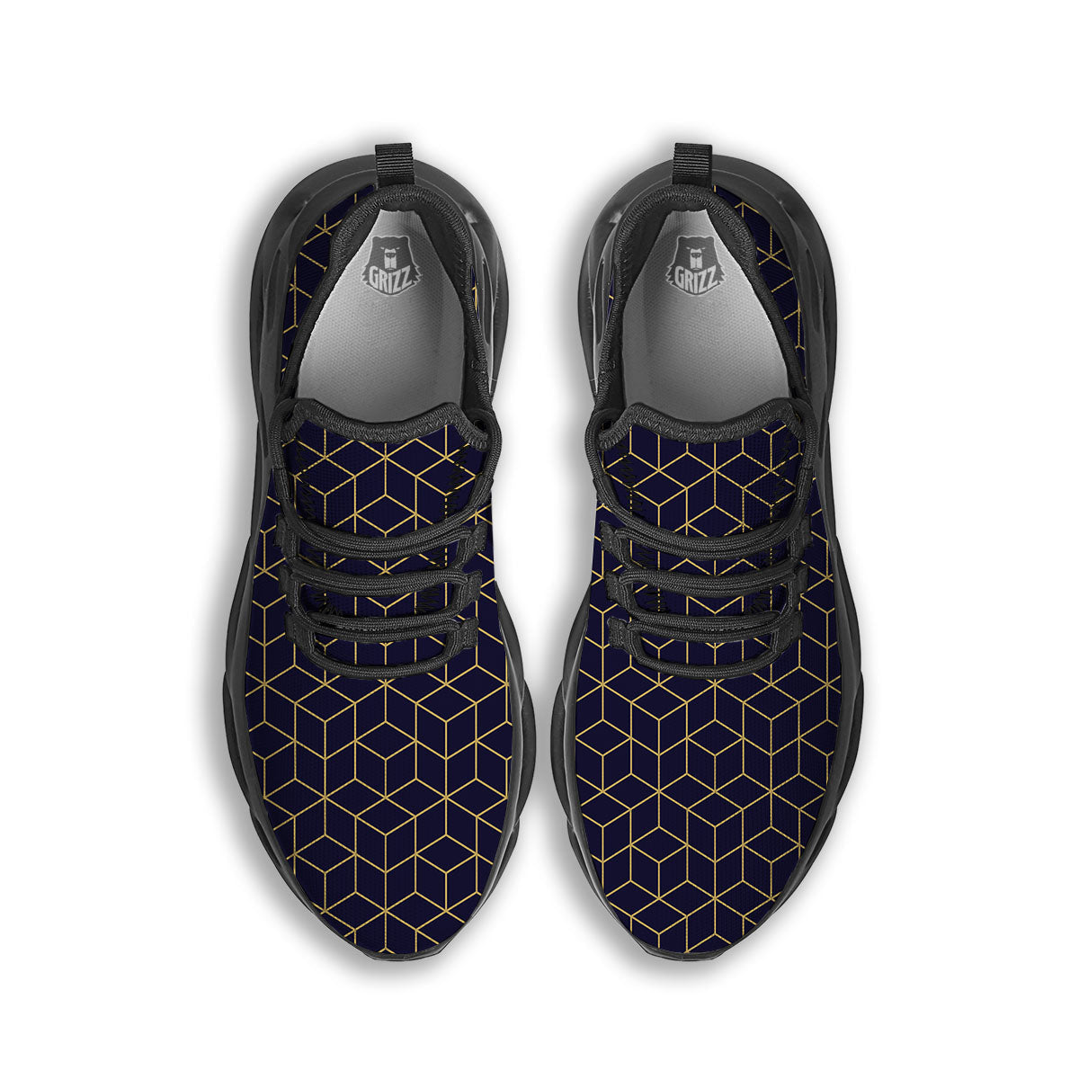 Cube Shape Black Geometric Print Pattern Black Running Shoes-grizzshop