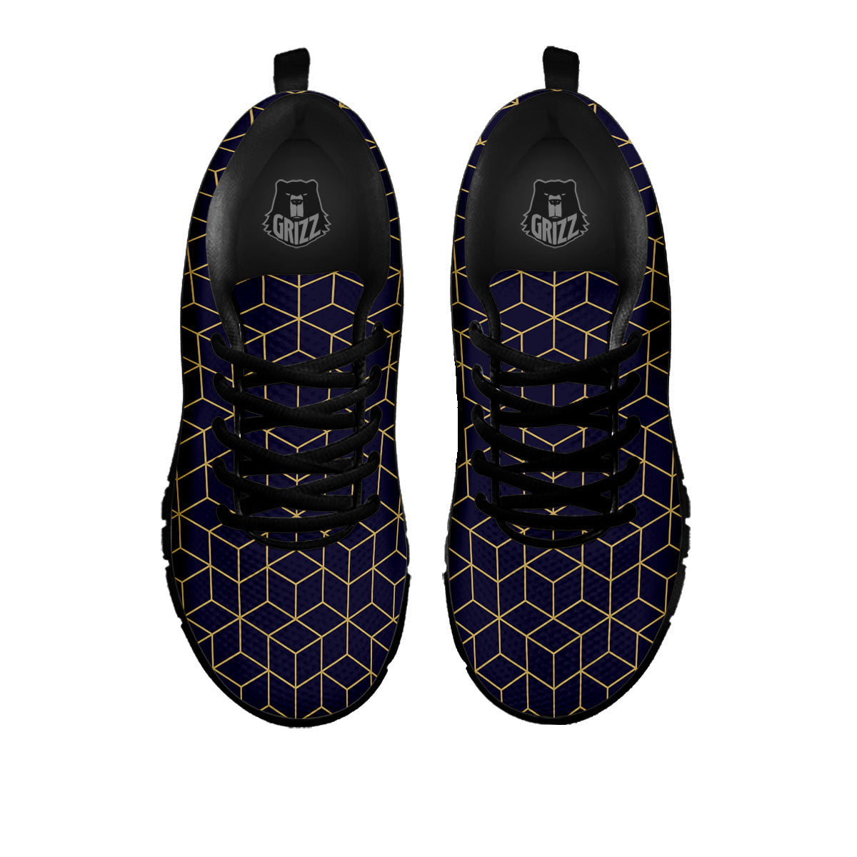 Cube Shape Black Geometric Print Pattern Black Sneaker-grizzshop