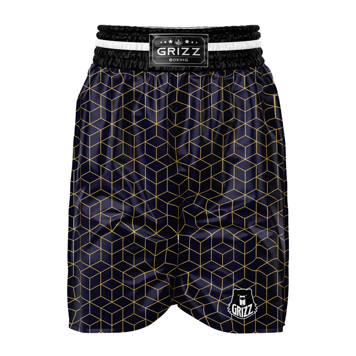 Cube Shape Black Geometric Print Pattern Boxing Shorts-grizzshop