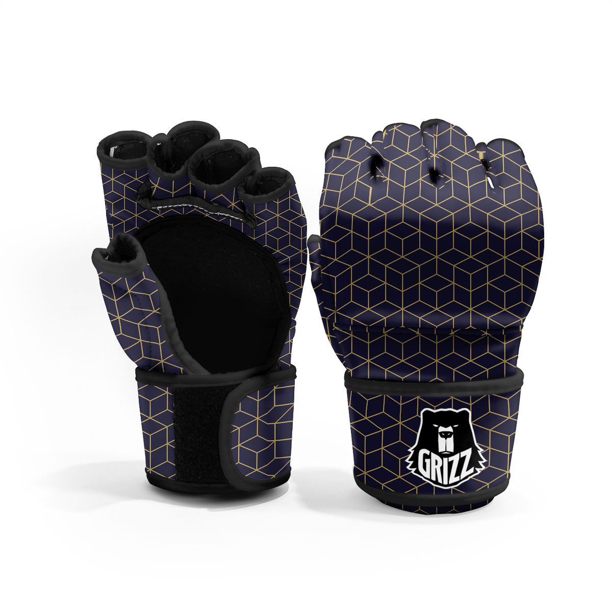 Cube Shape Black Geometric Print Pattern MMA Gloves-grizzshop