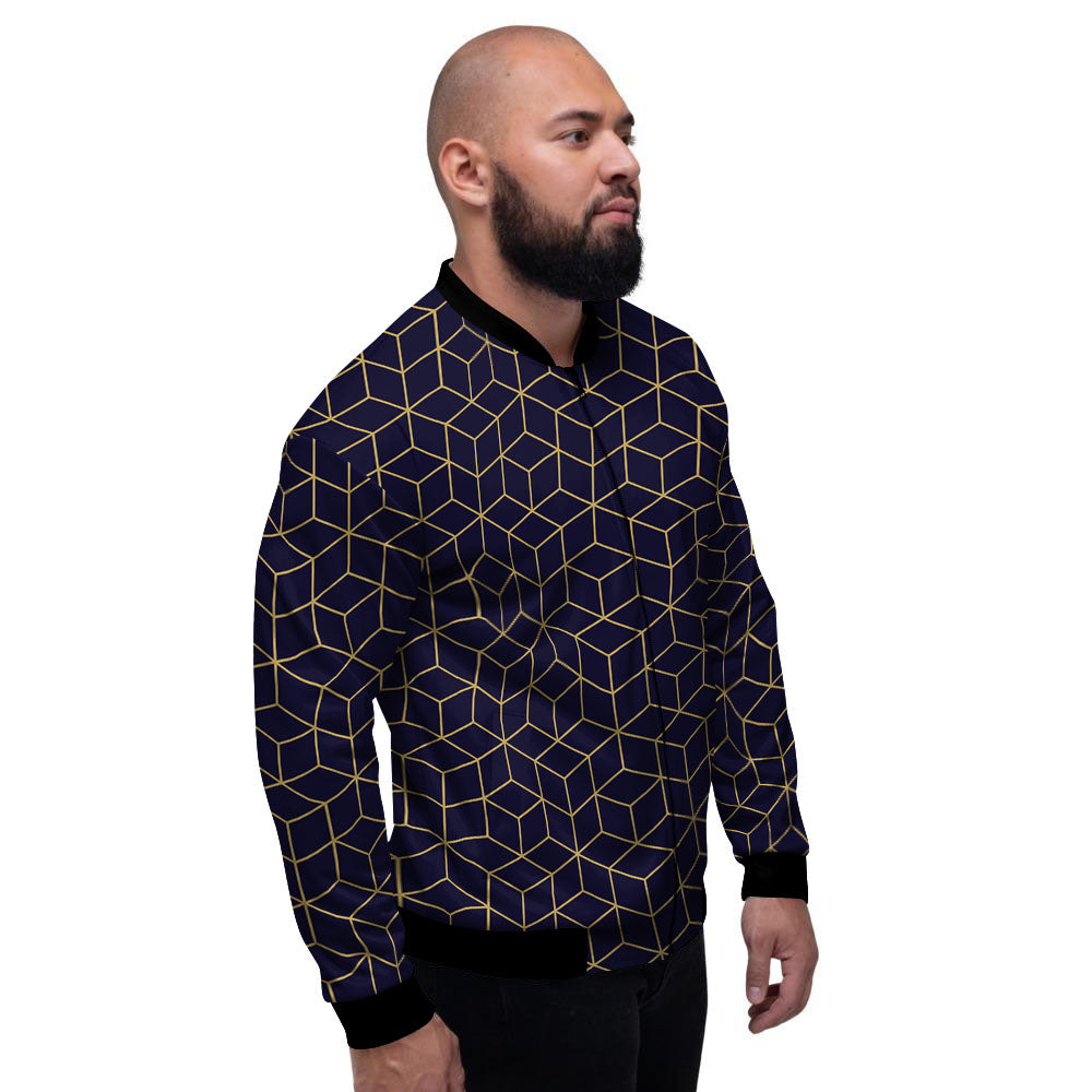 Cube Shape Black Geometric Print Pattern Men's Bomber Jacket-grizzshop