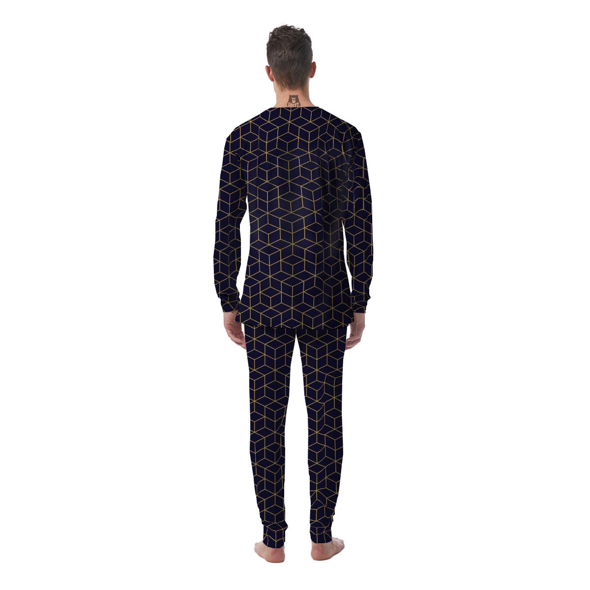 Cube Shape Black Geometric Print Pattern Men's Pajamas-grizzshop