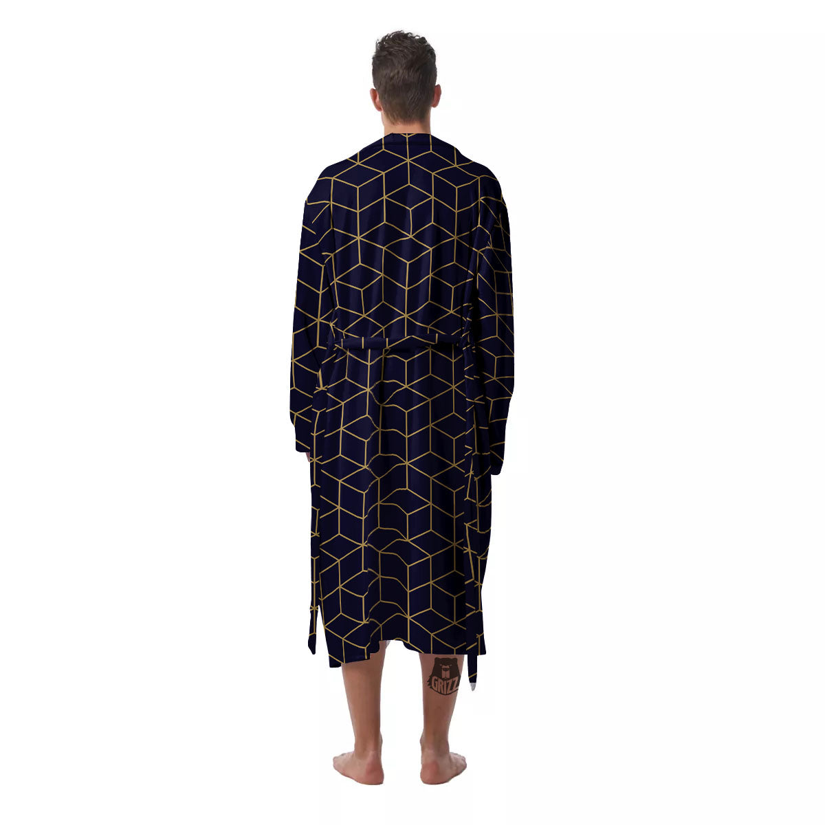 Cube Shape Black Geometric Print Pattern Men's Robe-grizzshop