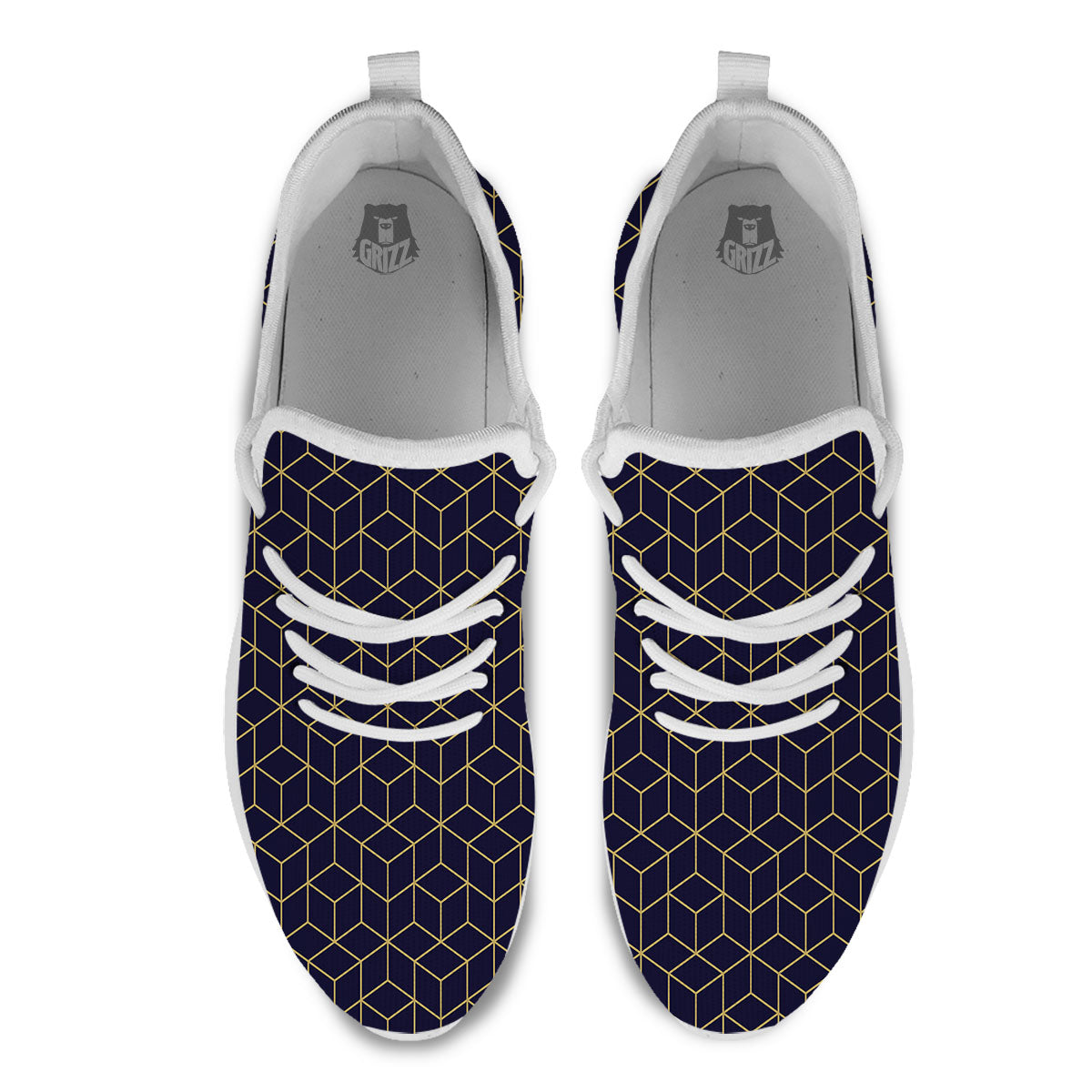 Cube Shape Black Geometric Print Pattern White Athletic Shoes-grizzshop