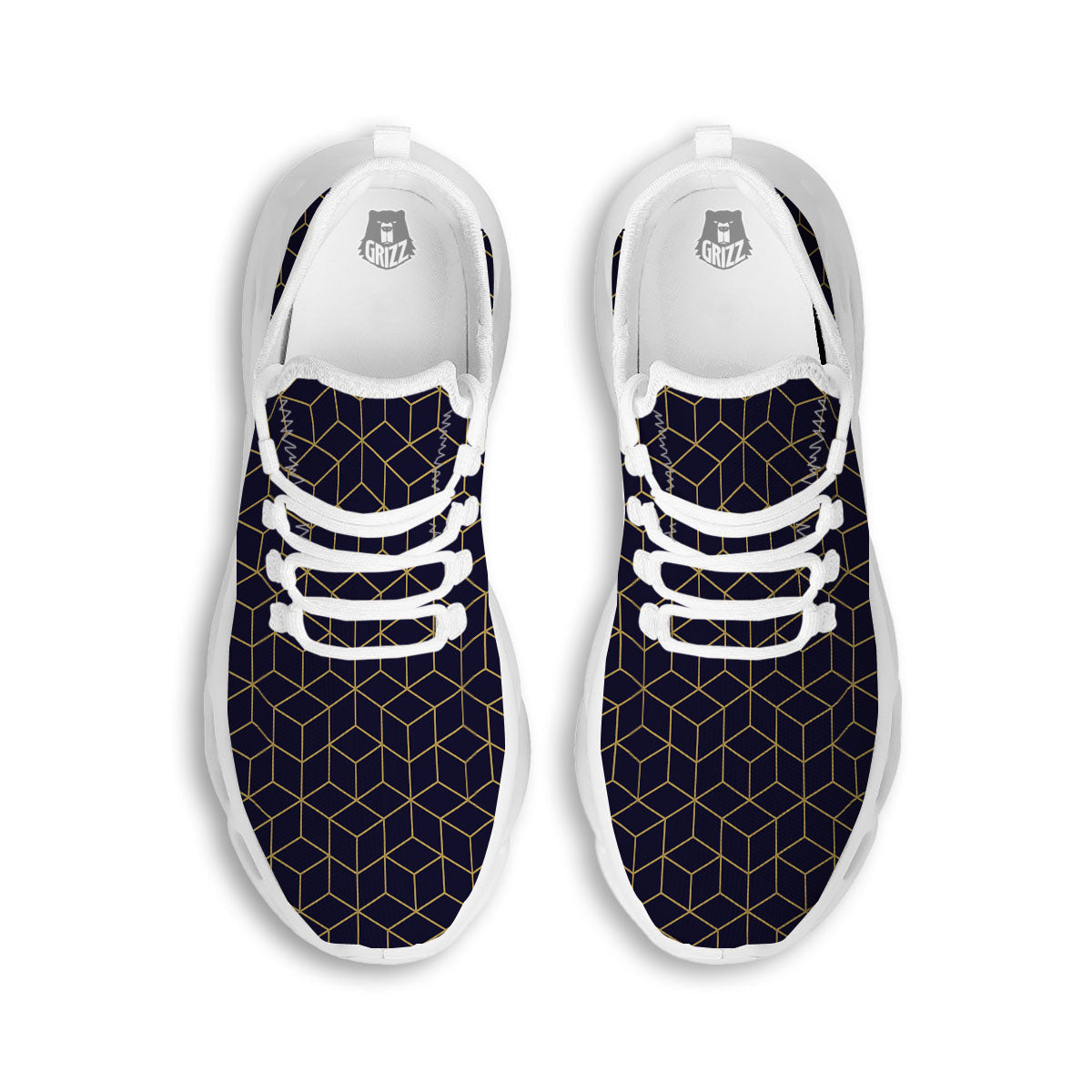 Cube Shape Black Geometric Print Pattern White Running Shoes-grizzshop