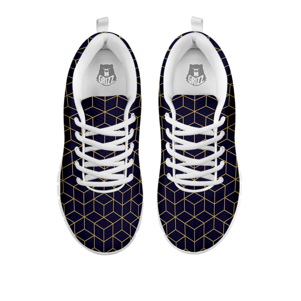 Cube Shape Black Geometric Print Pattern White Sneaker-grizzshop