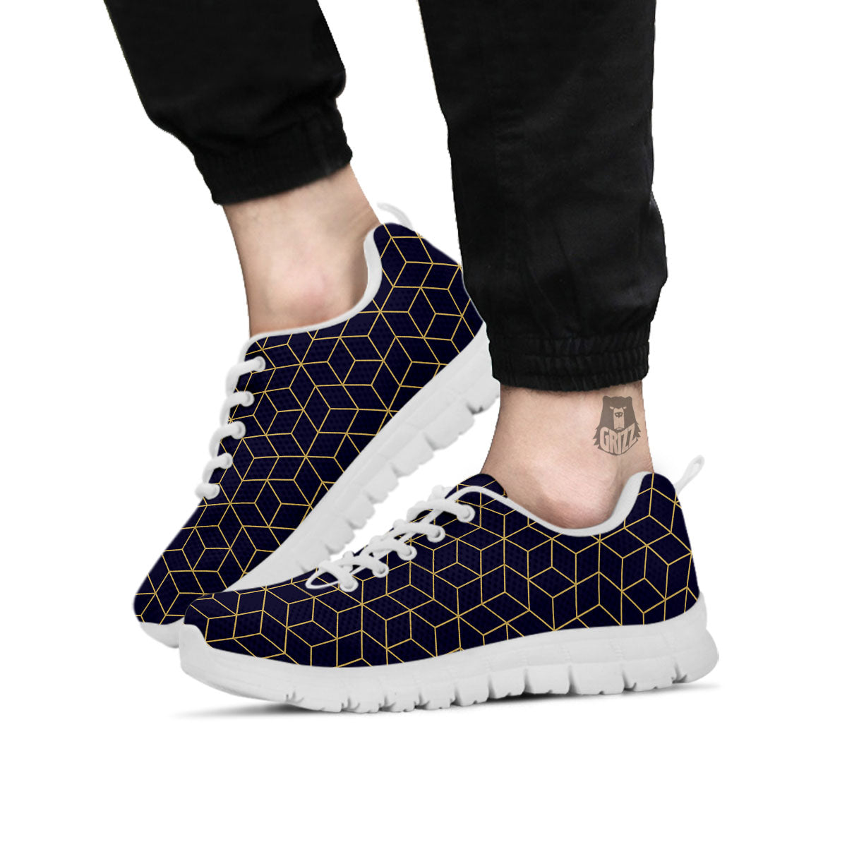 Cube Shape Black Geometric Print Pattern White Sneaker-grizzshop