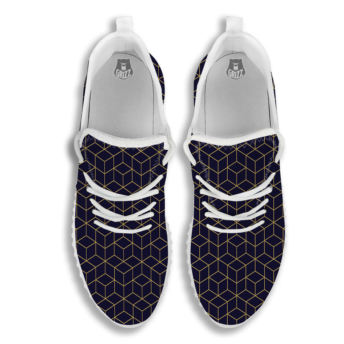 Cube Shape Black Geometric Print Pattern White Walking Shoes-grizzshop