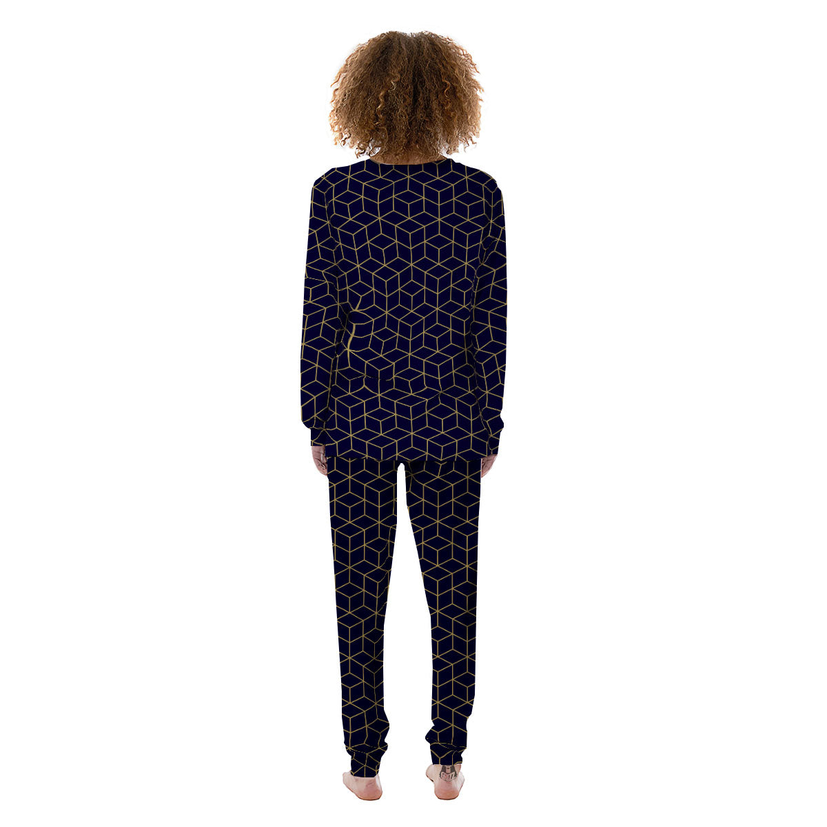 Cube Shape Black Geometric Print Pattern Women's Pajamas-grizzshop