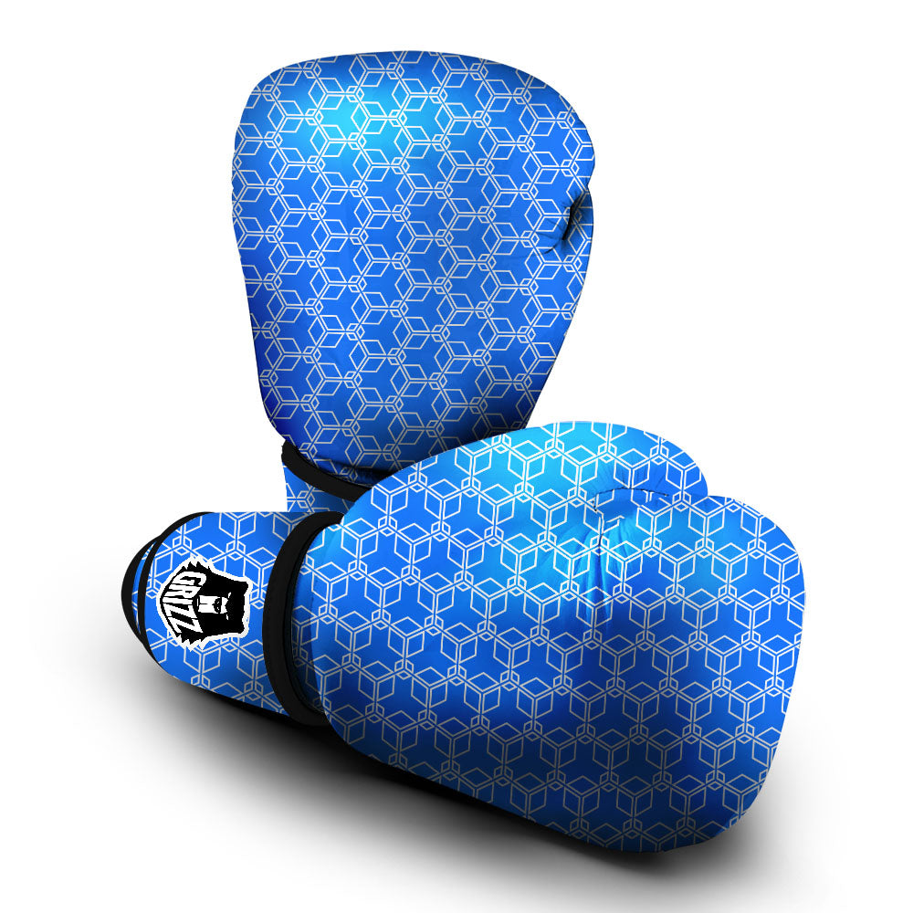 Cube Shape Blue Geometric Print Pattern Boxing Gloves-grizzshop