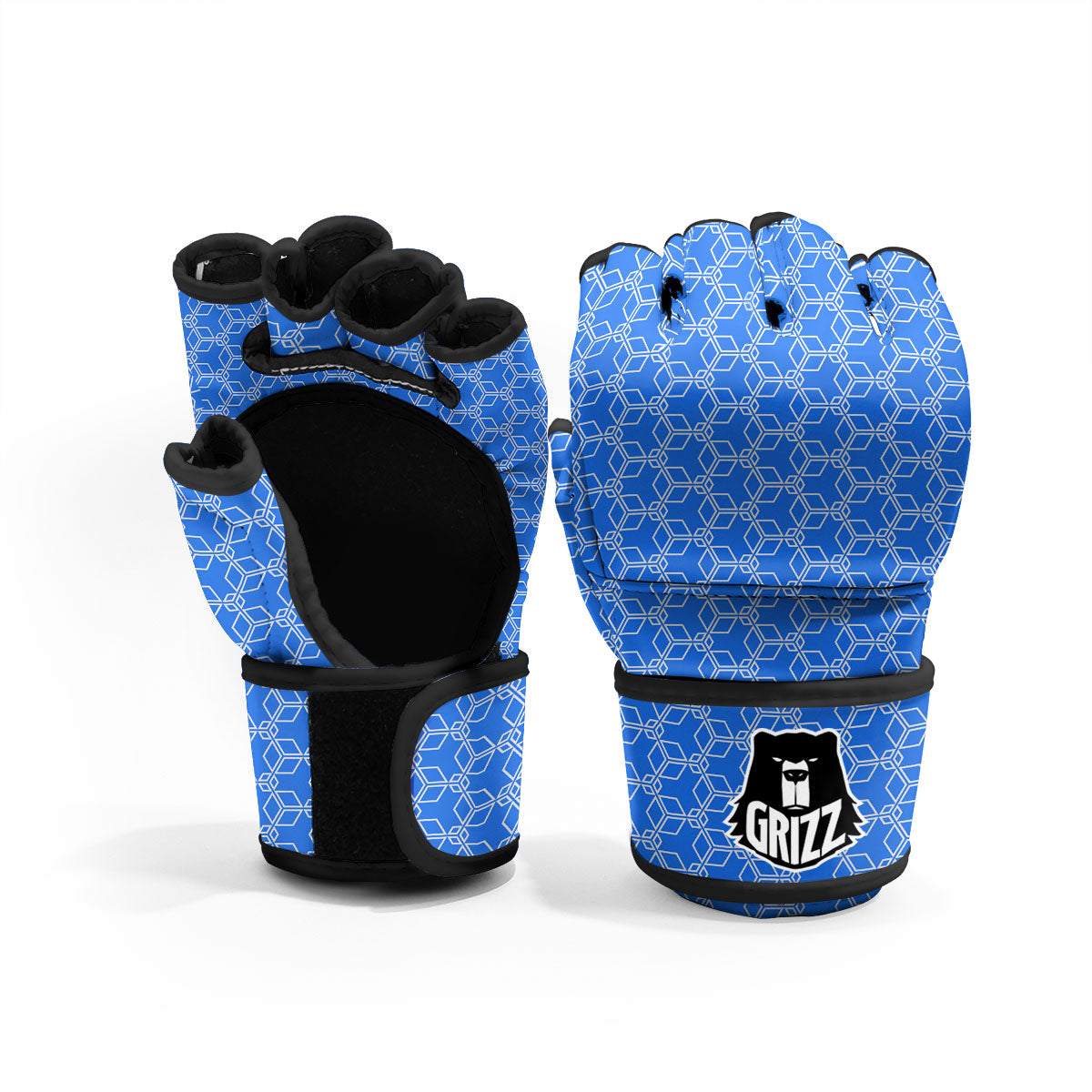Cube Shape Blue Geometric Print Pattern MMA Gloves-grizzshop