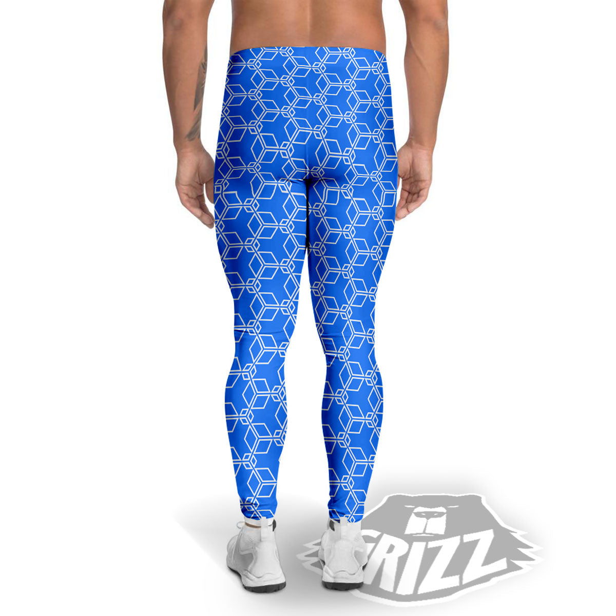 Cube Shape Blue Geometric Print Pattern Men's Leggings-grizzshop