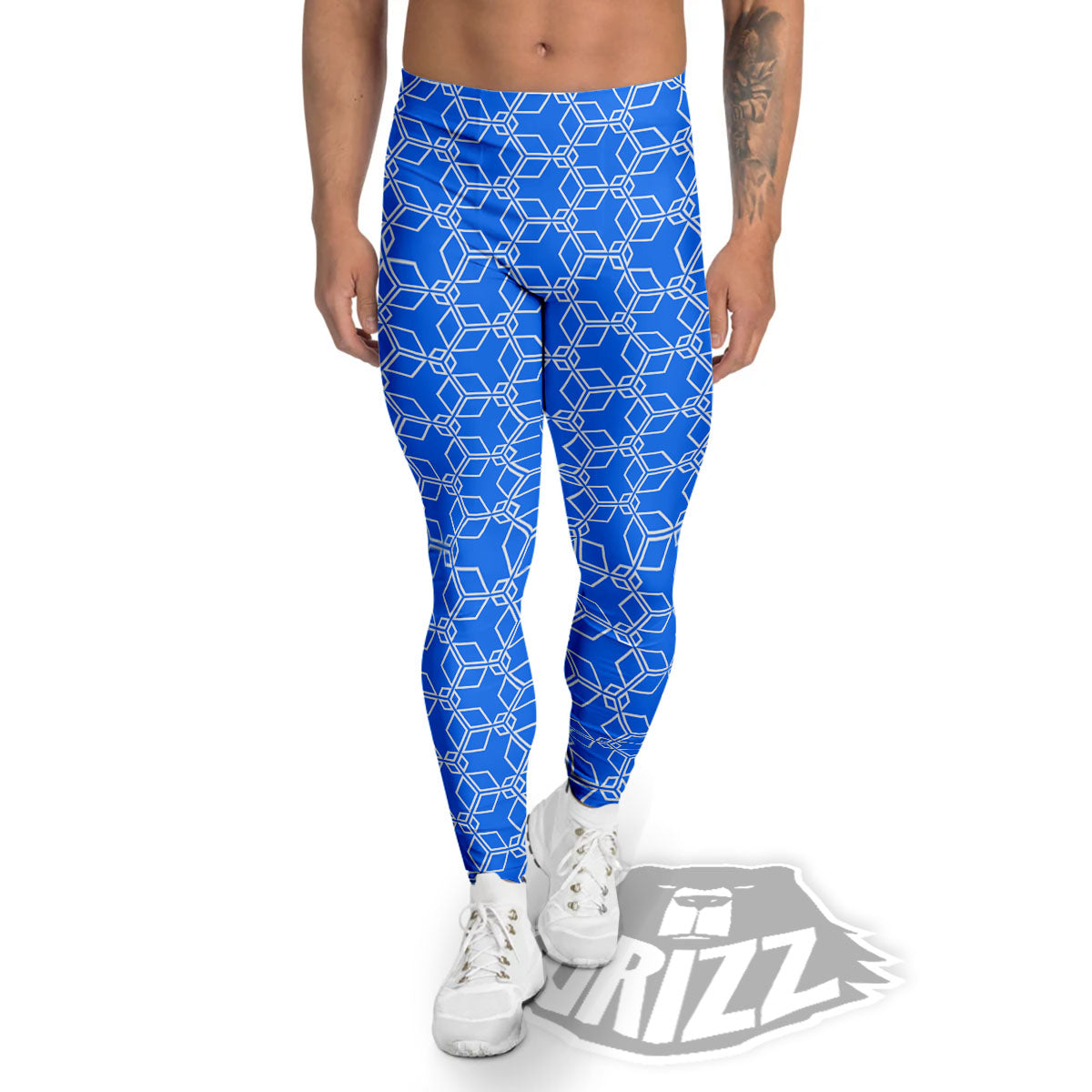 Cube Shape Blue Geometric Print Pattern Men's Leggings-grizzshop