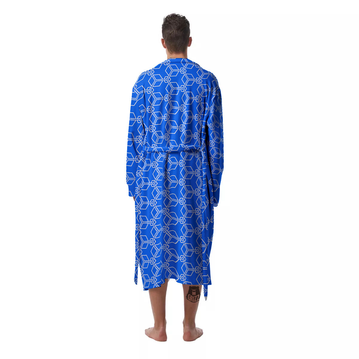 Cube Shape Blue Geometric Print Pattern Men's Robe-grizzshop