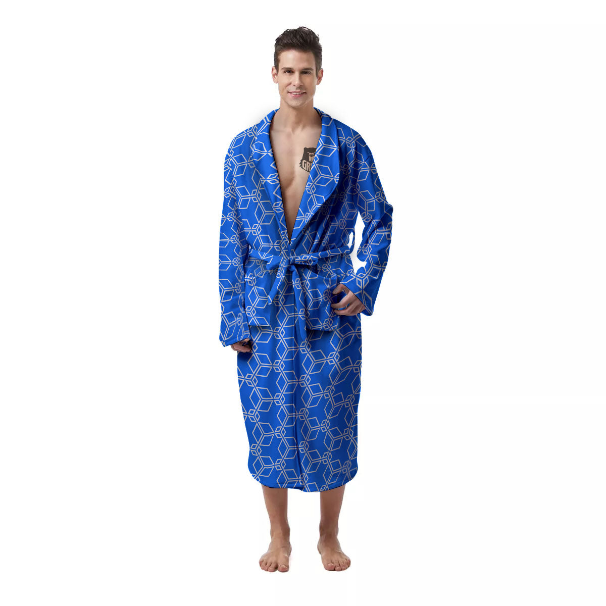 Cube Shape Blue Geometric Print Pattern Men's Robe-grizzshop