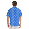 Cube Shape Blue Geometric Print Pattern Men's Short Sleeve Shirts-grizzshop