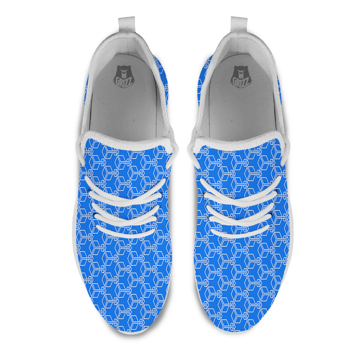 Cube Shape Blue Geometric Print Pattern White Athletic Shoes-grizzshop
