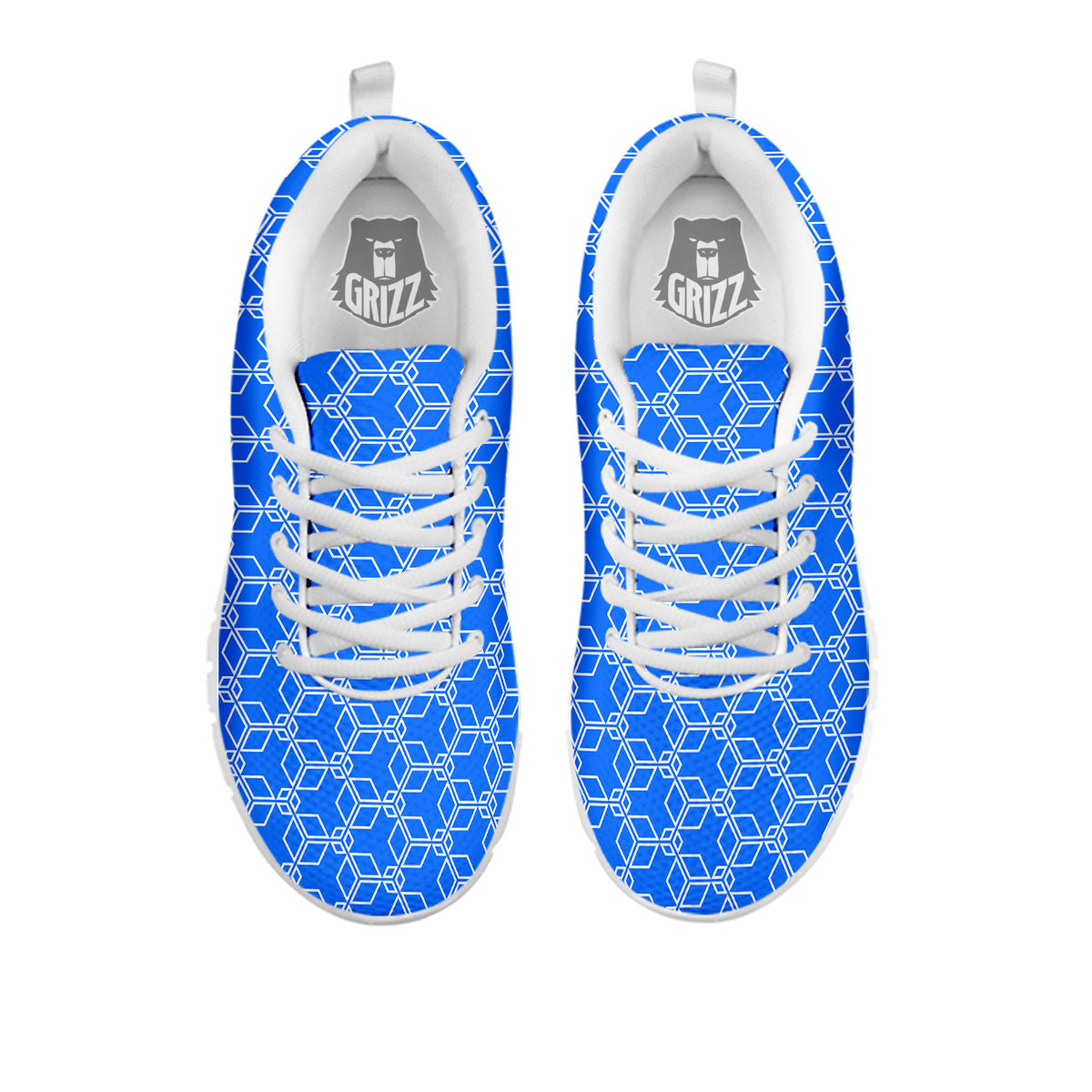 Cube Shape Blue Geometric Print Pattern White Sneaker-grizzshop