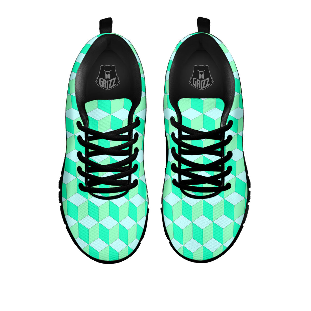 Cube Shape Green Geometric Print Pattern Black Sneaker-grizzshop