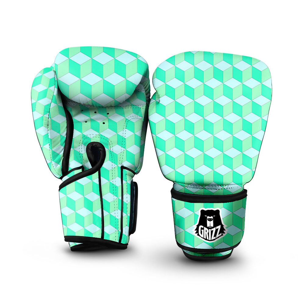 Cube Shape Green Geometric Print Pattern Boxing Gloves-grizzshop