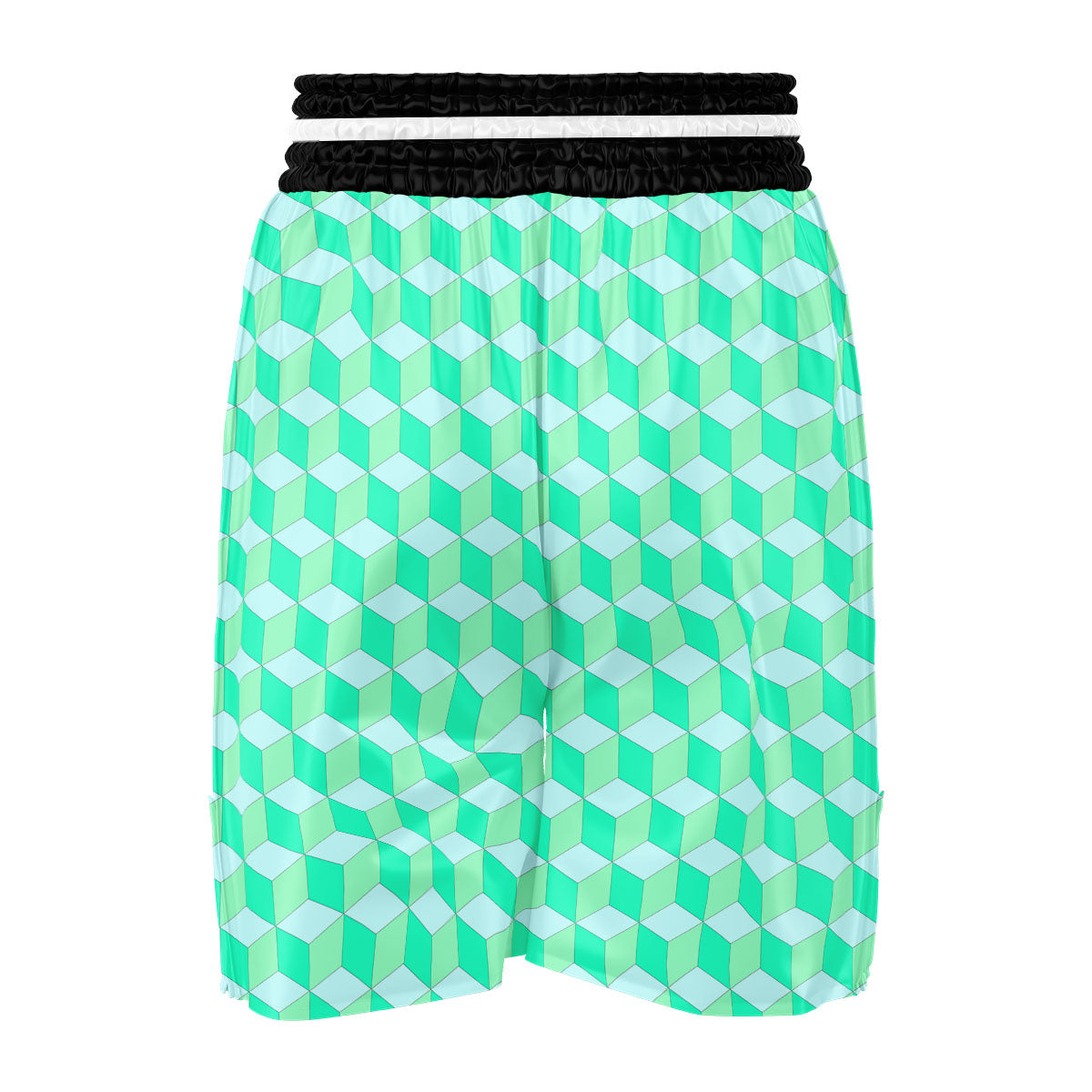 Cube Shape Green Geometric Print Pattern Boxing Shorts-grizzshop