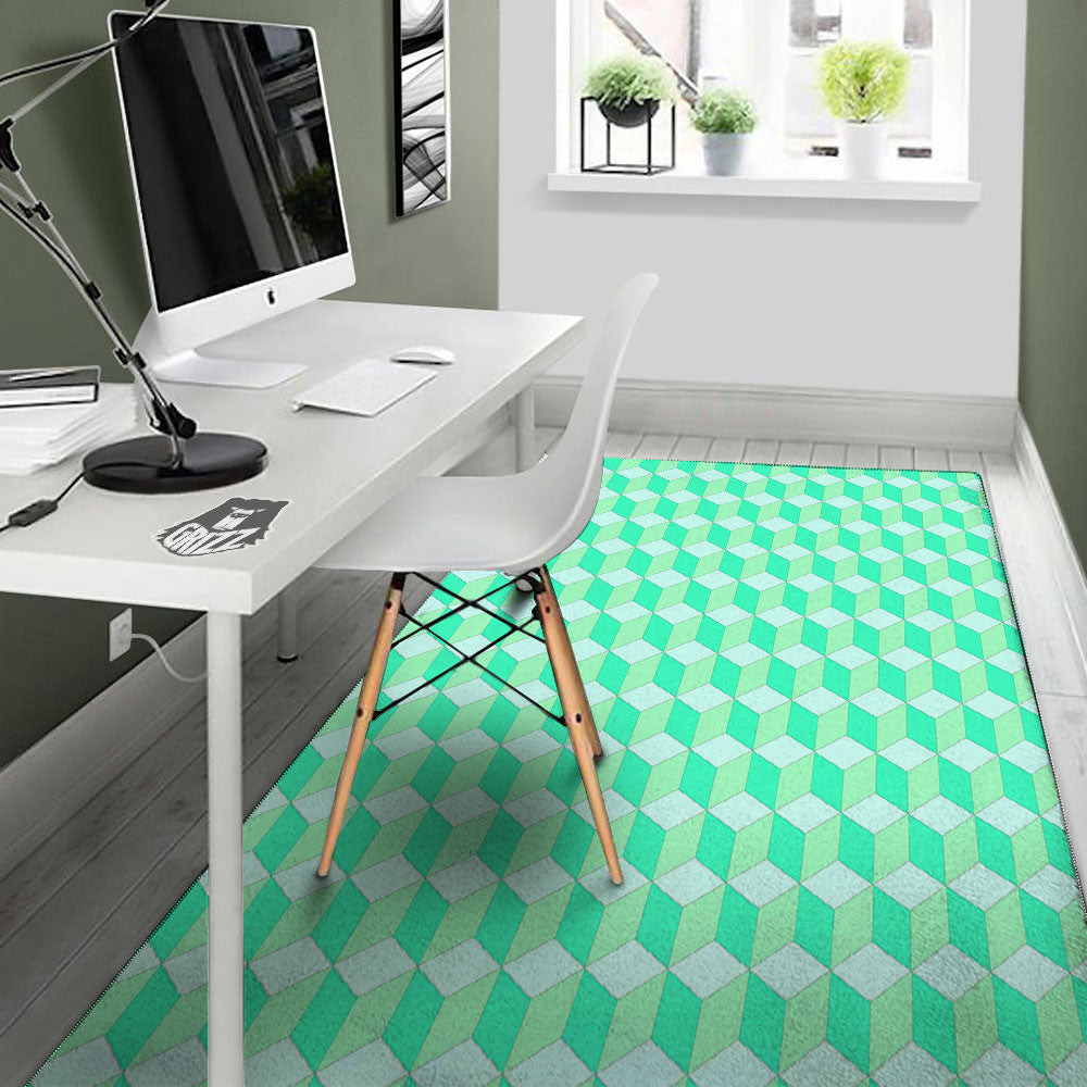 Cube Shape Green Geometric Print Pattern Floor Mat-grizzshop