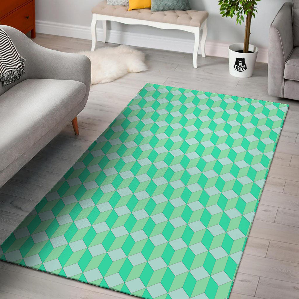 Cube Shape Green Geometric Print Pattern Floor Mat-grizzshop