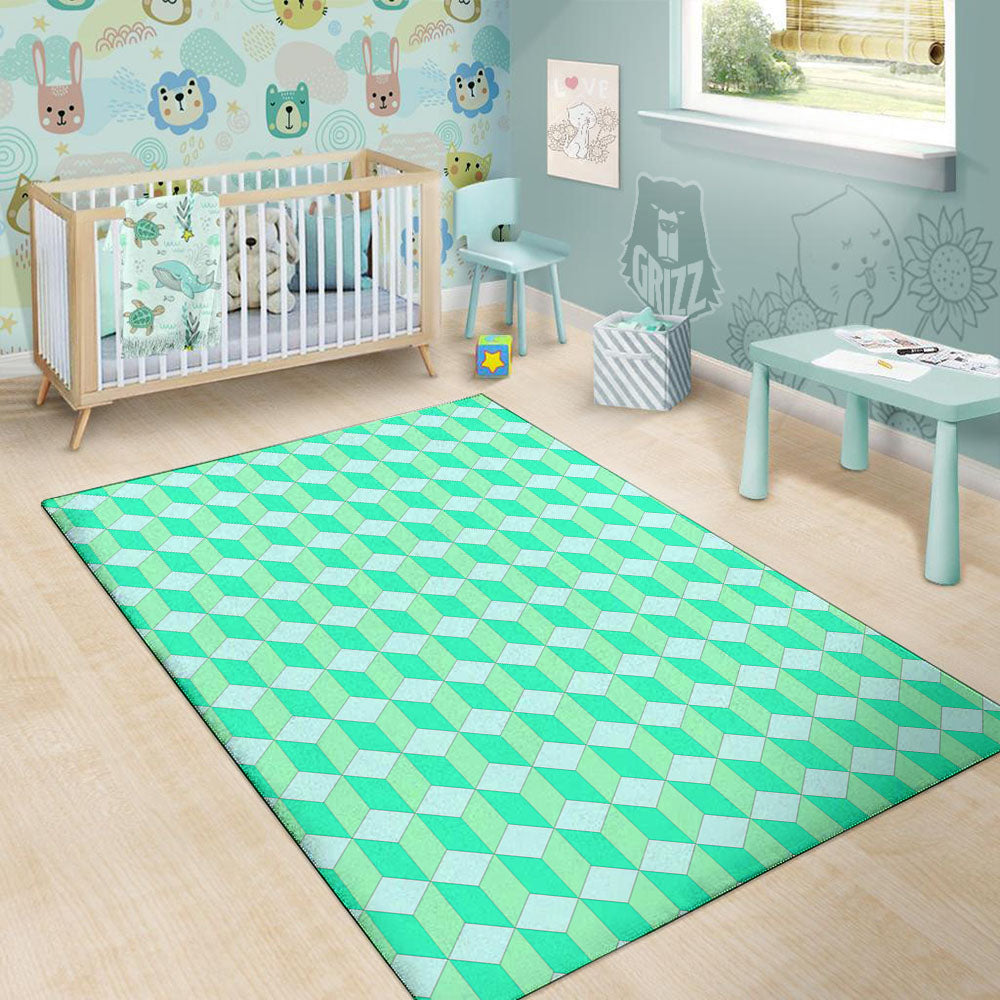 Cube Shape Green Geometric Print Pattern Floor Mat-grizzshop